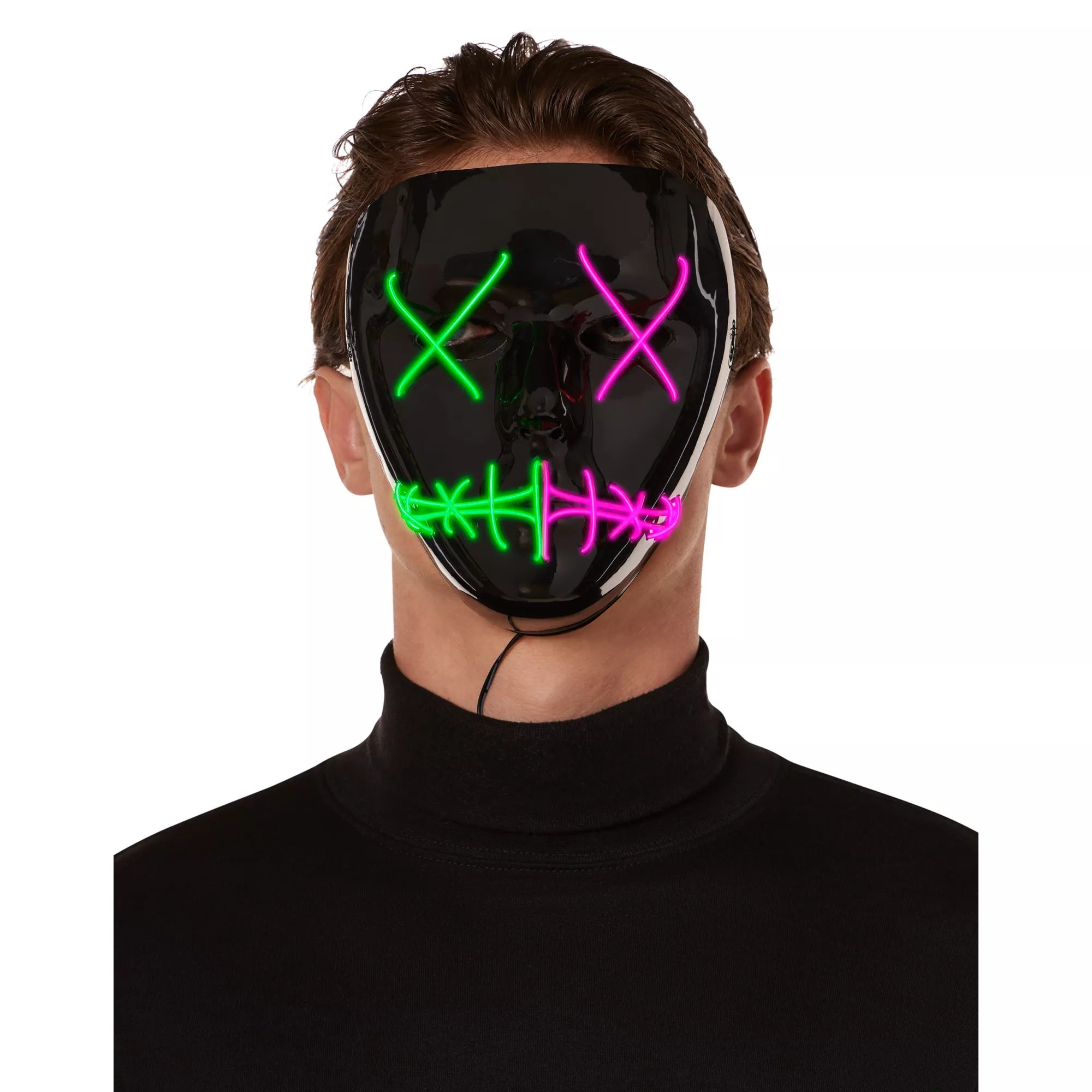 Light-Up EL Wire Green and Purple Stitched Half Mask